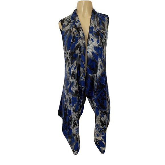 Alberto Makali Vest Tunic Cardigan Open Draped Blue Black Sleeveless Kni… - Picture 1 of 6